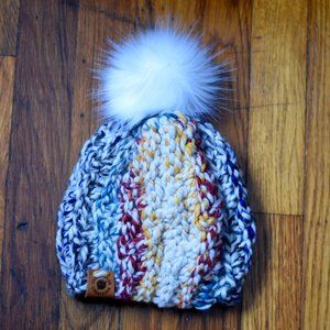 Indigo Toddler Crocheted Hat with Lrg White Pompom